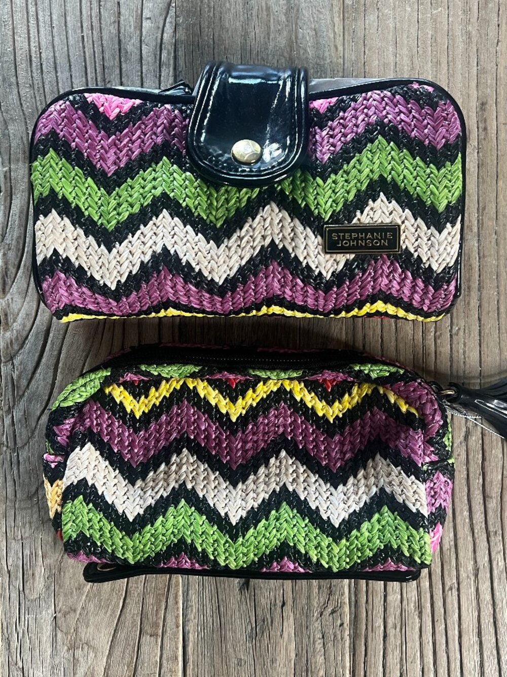 Stephanie Johnson Chevron Wallet Cosmetic Bag 2 Piece Set NOS New Multicolor